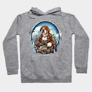 A vintage-style Physician English Bulldog t-shirt design with an image of the dog wearing Hoodie